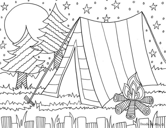 Camping coloring book pages