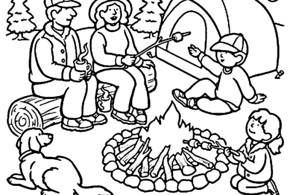 Camping coloring book pages