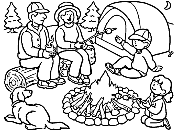 Camping coloring book pages