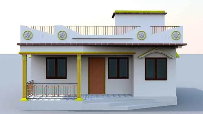 Village single floor home front design